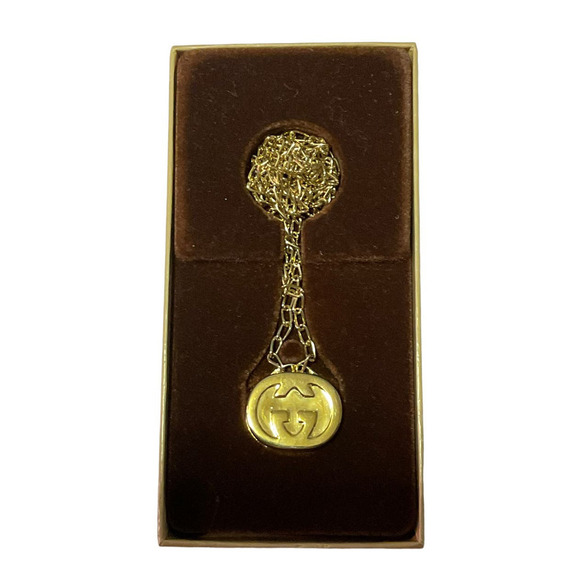 Gucci Vintage Necklace Yellow Gold Oval Locket Pill Box L Chain Raised GG Motif - Picture 3 of 16